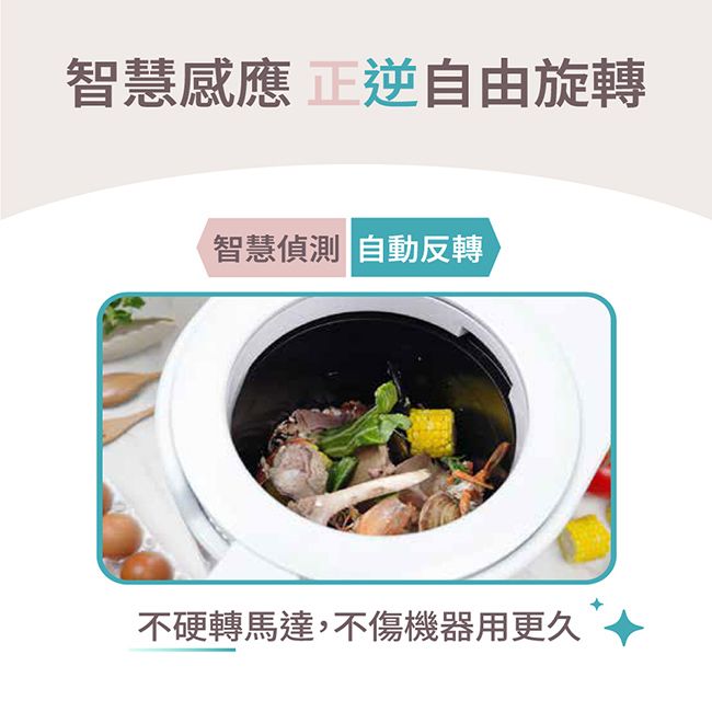 智慧感應 正逆自由旋轉智慧偵測 自動反轉不硬轉馬達,不傷機器用更久
