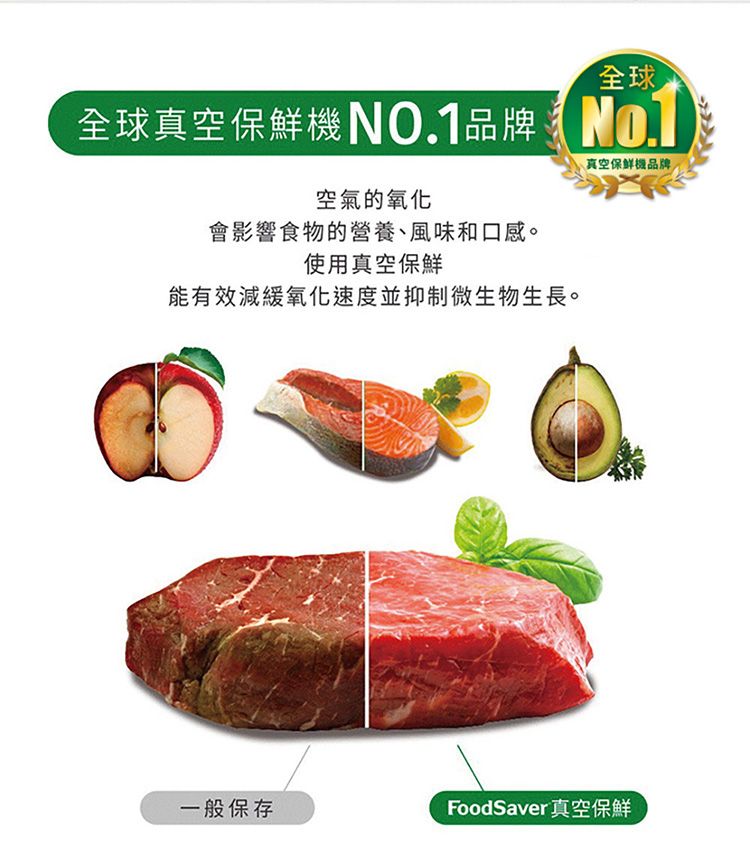 全球全球真空保鮮機NO.1品牌 空氣的氧化會影響食物的營養、風味和口感。使用真空保鮮能有效減緩氧化速度並抑制微生物生長。真空保鮮機品牌一般保存FoodSaver 真空保鮮