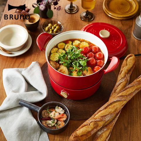 【日本BRUNO】BRUNO復古多功能美食鍋(杏仁白/蘋果紅)BOE065