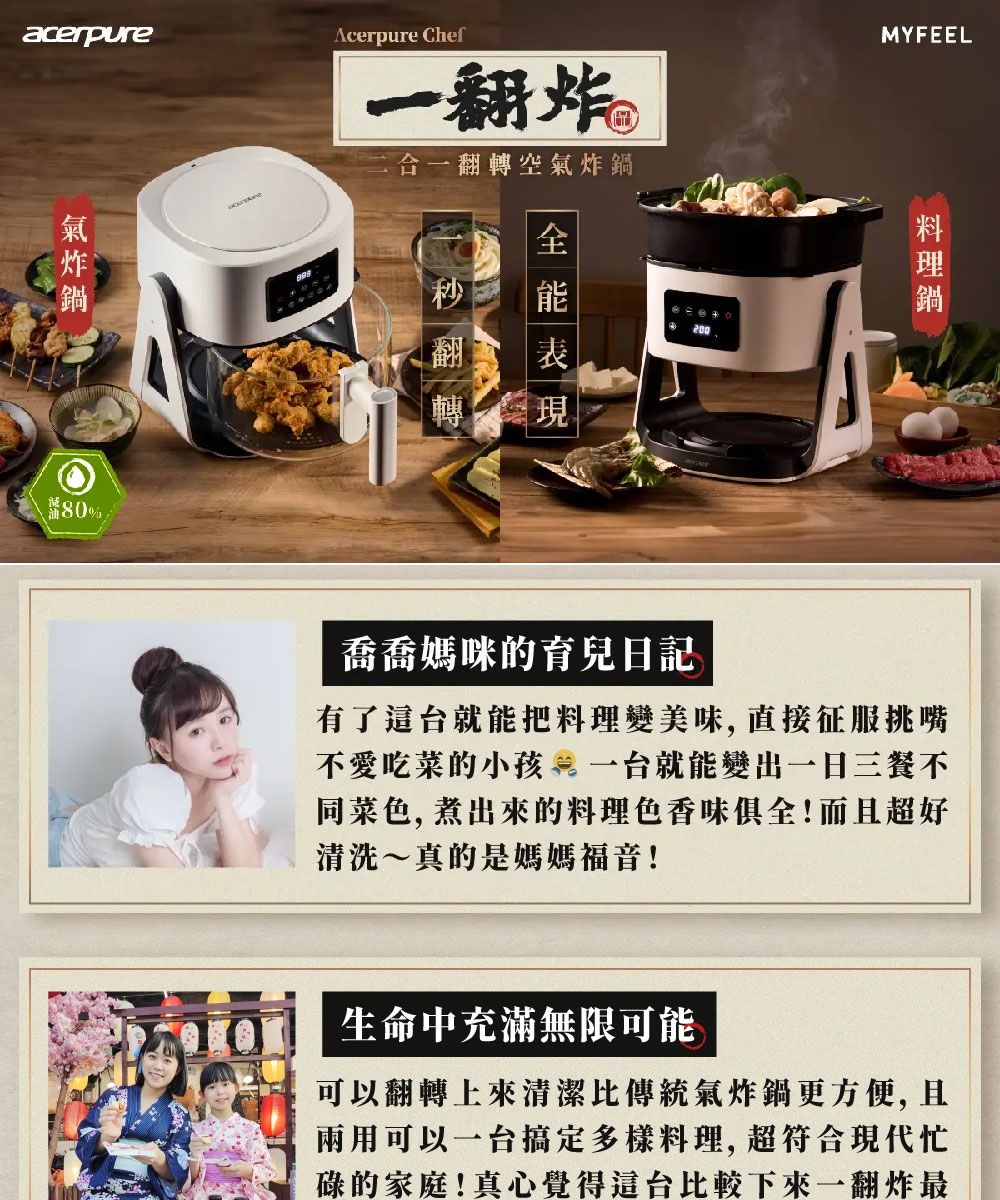 acerpure 宏碁Chef 一翻炸二合一翻轉空氣炸鍋-白/黑2色任- PChome 24h購物