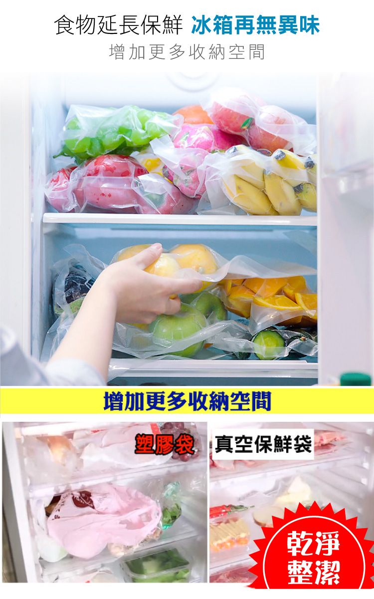 食物延長保鮮 冰箱再無異味增加更多收納空間增加更多收納空間真空保鮮袋乾淨整潔