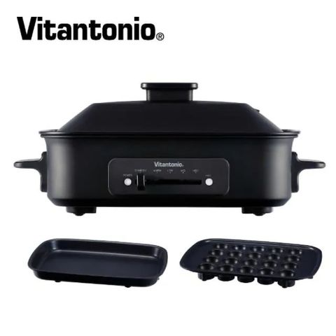 【Vitantonio】多功能電烤盤 附平煎烤盤 + 章魚燒烤盤 (霧夜黑)