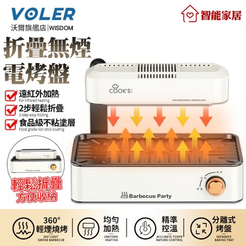 【沃爾VOLER】燒烤爐 烤肉機 電烤爐 便攜折疊烤盤機 家用無煙電烤盤 紅外線恆溫不粘鍋烤肉機