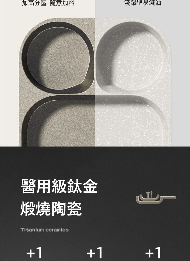 加高分區 隨意加料淺鍋壁易濺油醫用級鈦金煅燒陶瓷Titanium ceramics+1+1+1