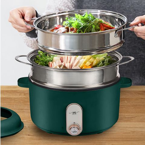 【MOLIJIA 魔力家】M25多功能不沾電湯鍋-+M2209蒸籠X2