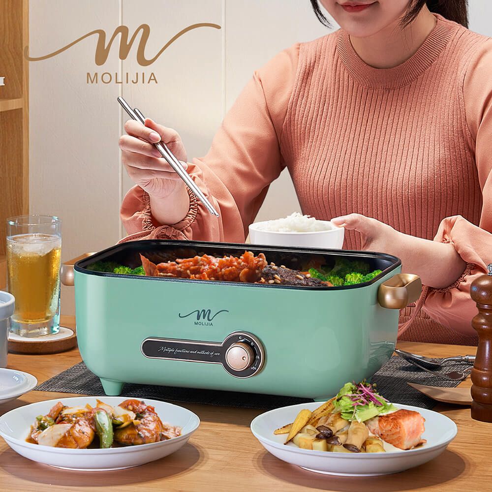 MOLIJIA 魔力家 福利品-M24多功能料理方鍋5.3L(電火鍋/料理鍋/大容量快煮鍋/蒸煮鍋/電煮鍋/調理鍋/萬用鍋)