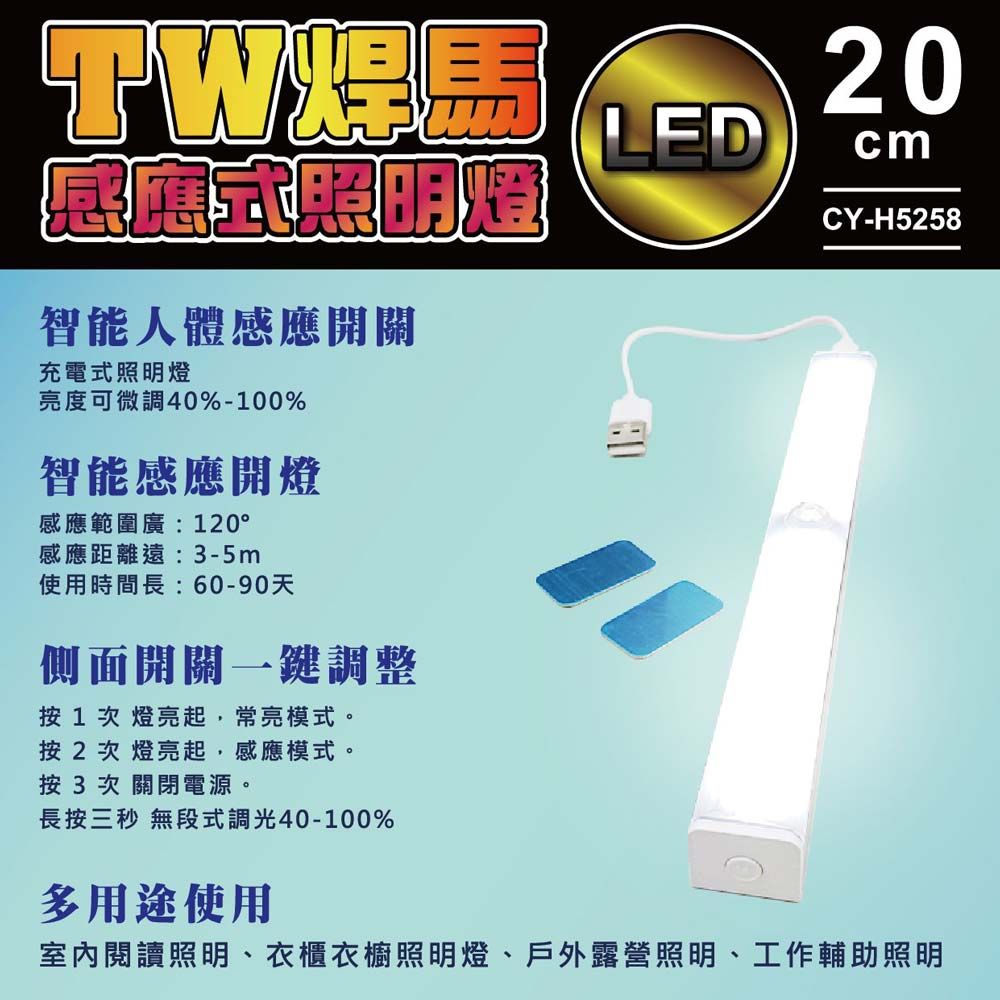 焊馬 【TW】H5258 LED智能 人體 感應 開關 充電式20cm照明燈