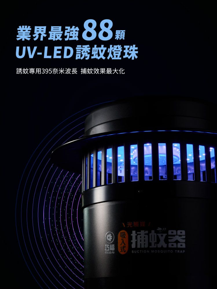 業界最強88顆UV-LED誘蚊燈珠誘蚊專用395奈米波長 捕蚊效果最大化巧福 FU光觸媒捕蚊器 MOSQUITO TRAP