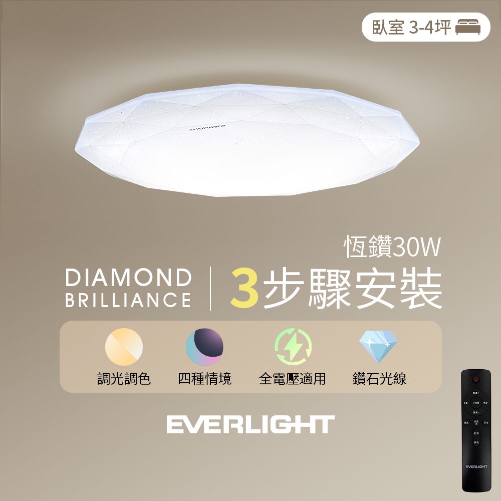 EVERLIGHT 億光 30W 恆鑽 遙控調光調色 高亮度LED吸頂燈 天花板燈具 全電壓