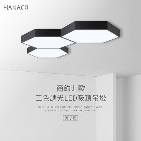 ★全新推出★HANACO 簡約北歐60CM 54W LED三色調光吸頂吊燈(實心款)黑框/白框