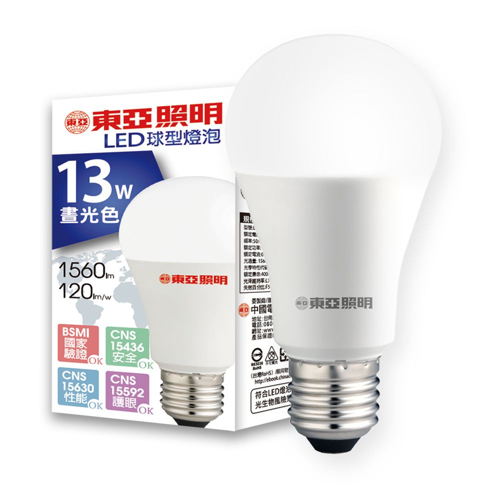 TOA 東亞照明 6入組 13W LED燈泡 省電燈泡 長壽命 柔和光線 白/黃/自然光