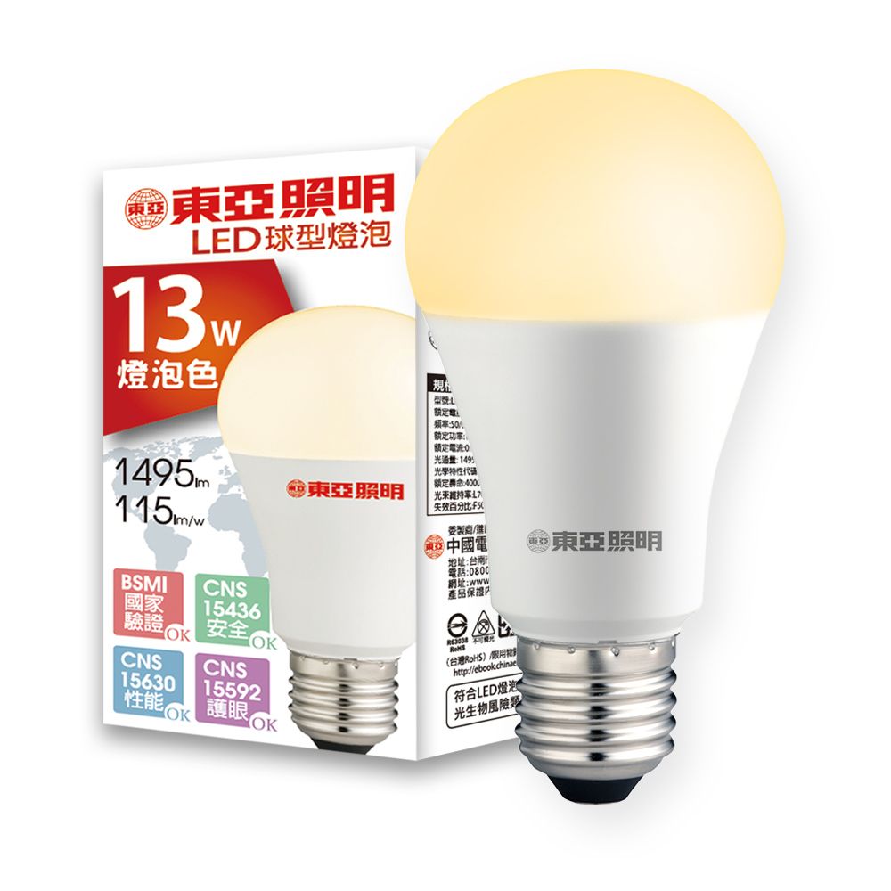 TOA 東亞照明 6入組 13W LED燈泡 省電燈泡 長壽命 柔和光線 白/黃/自然光