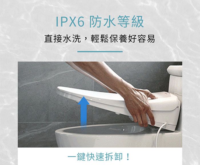 IPX6 防水等級直接水洗,輕鬆保養好容易一鍵快速拆卸!