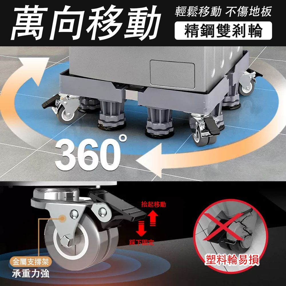 萬向移動輕鬆移動 不傷地板精鋼雙剎輪360抬起移動踩下金屬支撐架塑料輪易損承重力強