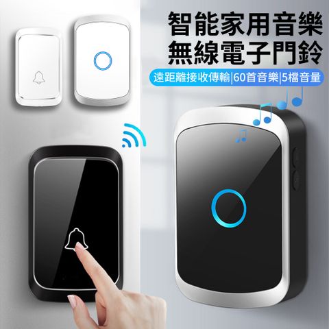 BASEE 60首鈴聲 五檔音量可調 一拖一超遠距離無線門鈴 智能家用叮咚電鈴鐺 老人遠程呼叫器看護鈴 門鈴