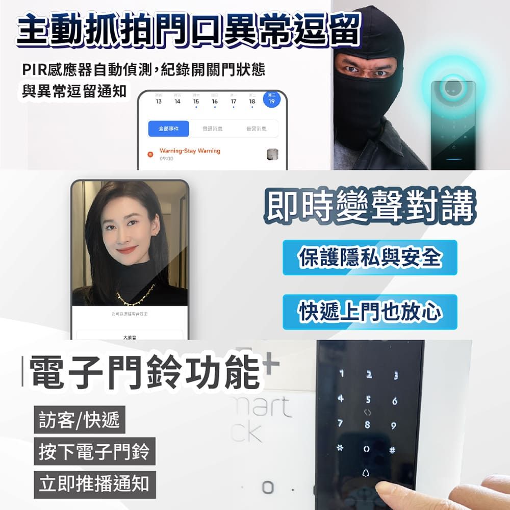 moorgen 德國摩根 T5+電子鎖 人臉/電子貓眼八合一推拉式美型智能門鎖 雲母黑(含基本安裝)