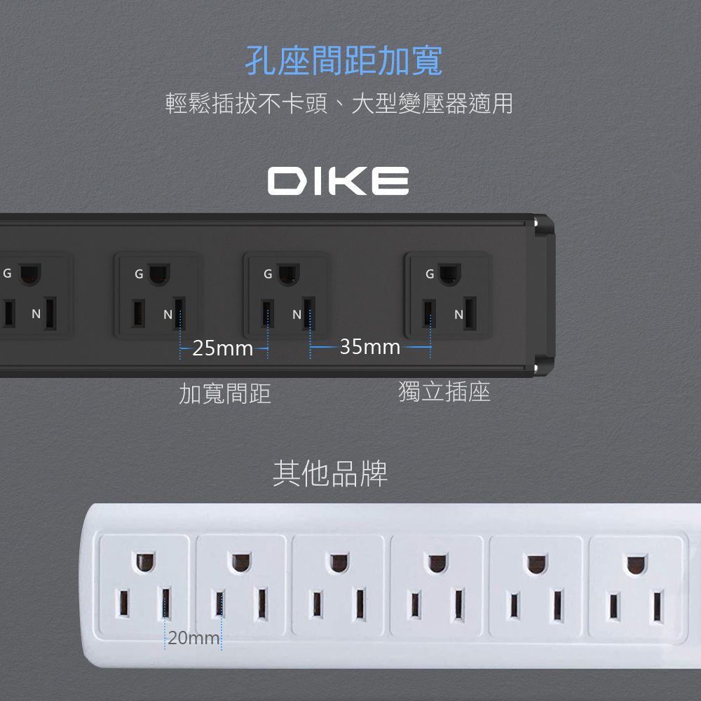 DIKE  工業級鋁合金一開六座電源延長線-1.8M DAH166BK