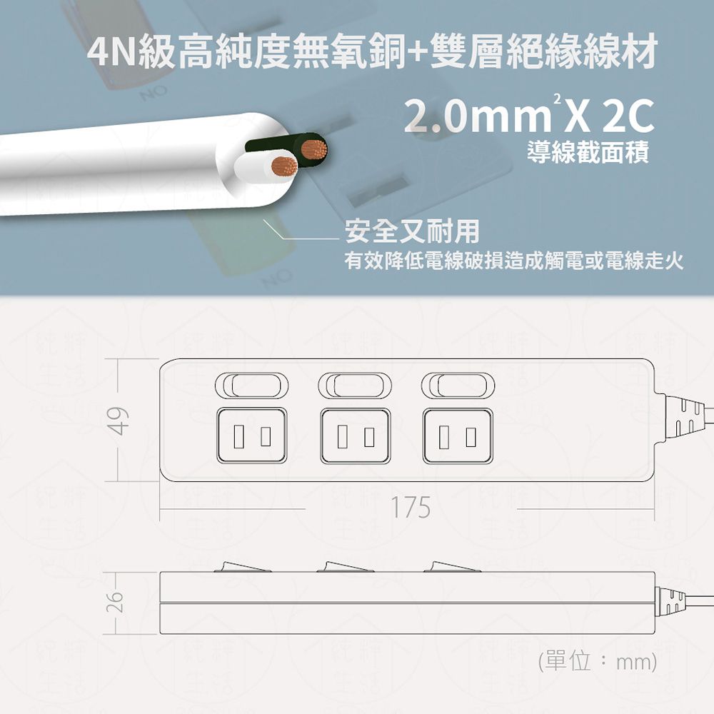 spirit 電精靈 【2入組】台灣製 PKK-233BR 9尺 2.7米 3開3插 2P 轉向插頭 插座 電腦延長線