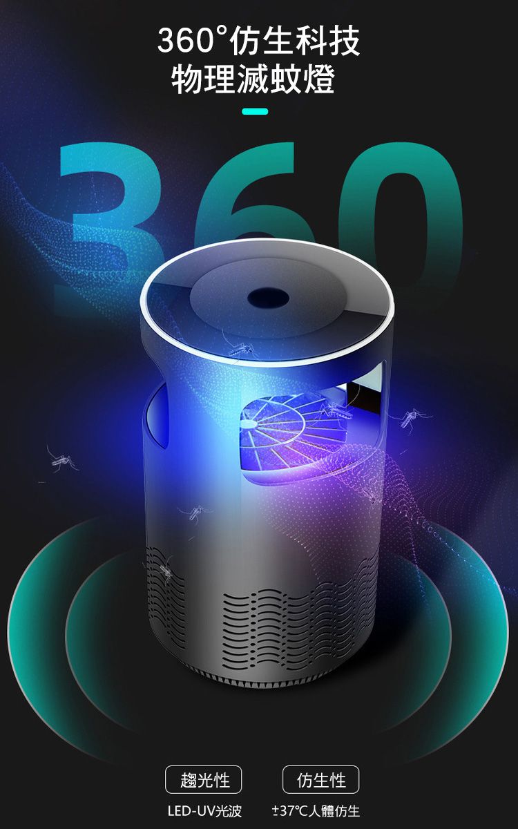 360°仿生科技物理滅蚊趨光性LED-UV光波仿生性±37℃人體仿生