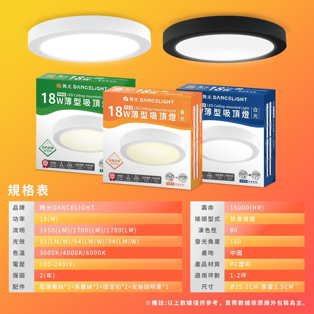 DanceLight 舞光 LED 超輕薄 1-2坪 18W 大珠吸頂燈-黑框LED21029NR1-BK 自然光4000K