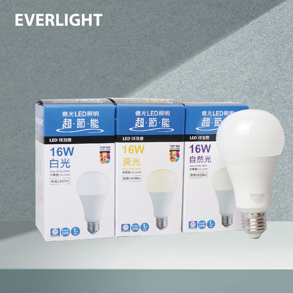 EVERLIGHT 億光 【10入組】LED燈泡 16W 白光 黃光 自然光 全電壓 E27 戰鬥版 球泡燈