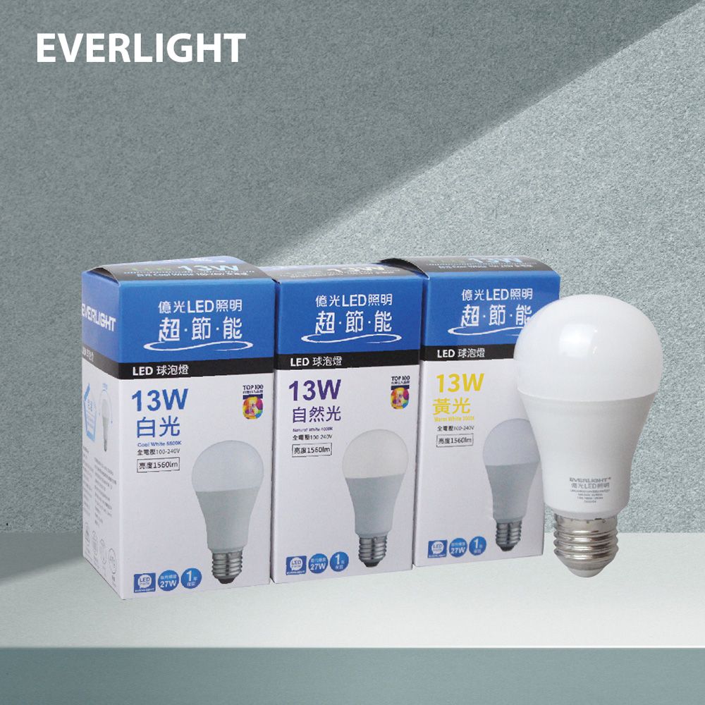 EVERLIGHT 億光 【4入組】LED燈泡 13W 白光 黃光 自然光 全電壓 E27 戰鬥版 球泡燈