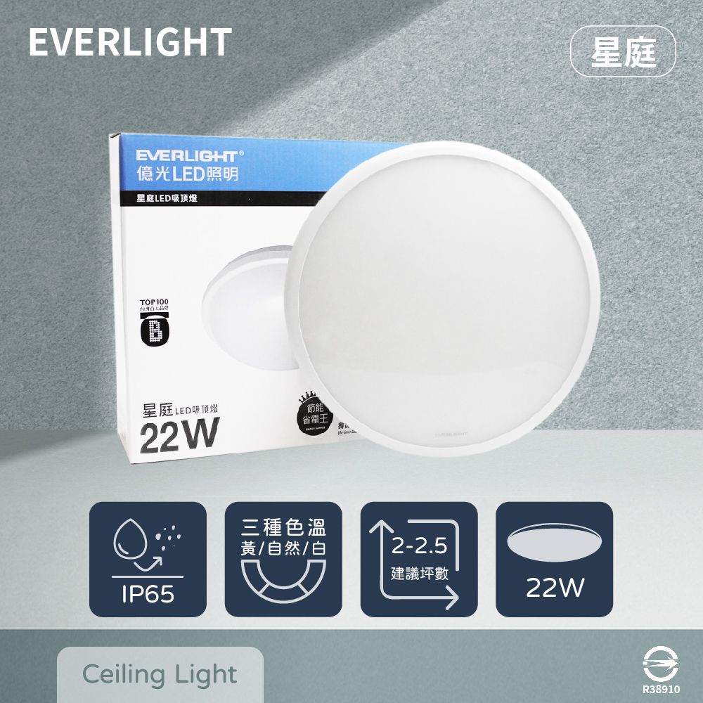 EVERLIGHT 億光 LED 星庭 22W 黃光 白光 自然光 全電壓 戶外 室內 吸頂燈