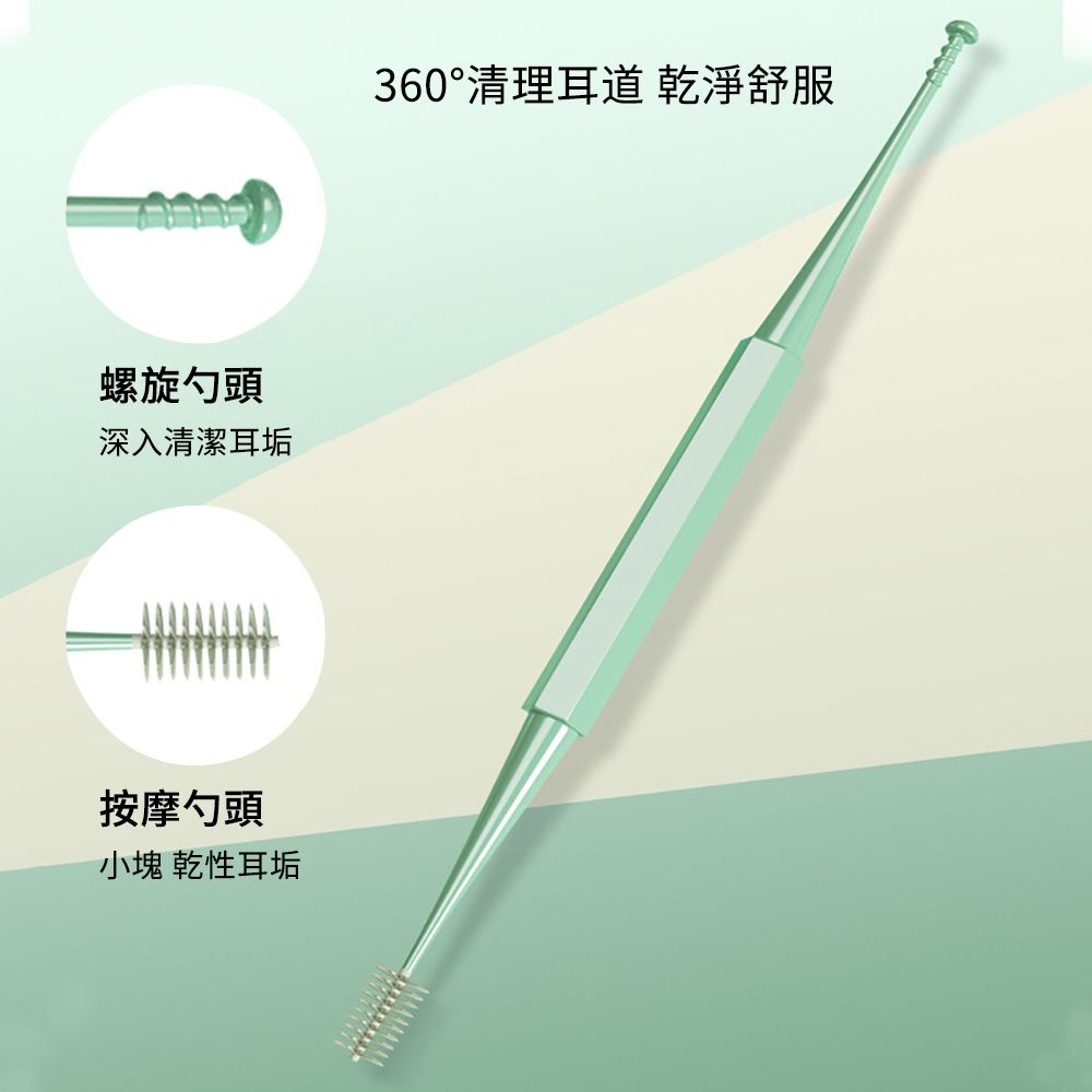 ElAiNE  小貓款兒童發光耳勺套裝 挖耳器 鼻夾器 修甲工具 USB充電 綠色 兒童指甲剪/掏耳棒/銼刀/鼻毛剪