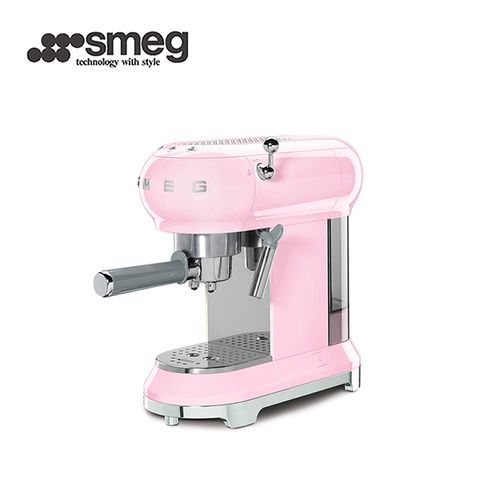 線上登錄★保固+1年【SMEG】義大利半自動義式咖啡機-粉紅色