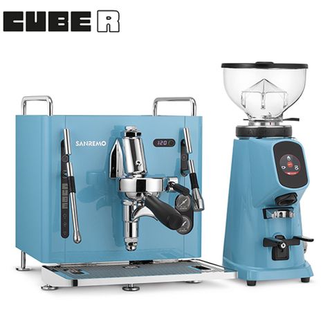 SANREMO CUBE R 單孔半自動咖啡機 110V 藍 + AllGround 磨豆機 110V 藍(HG7293BL+HG1513BL)