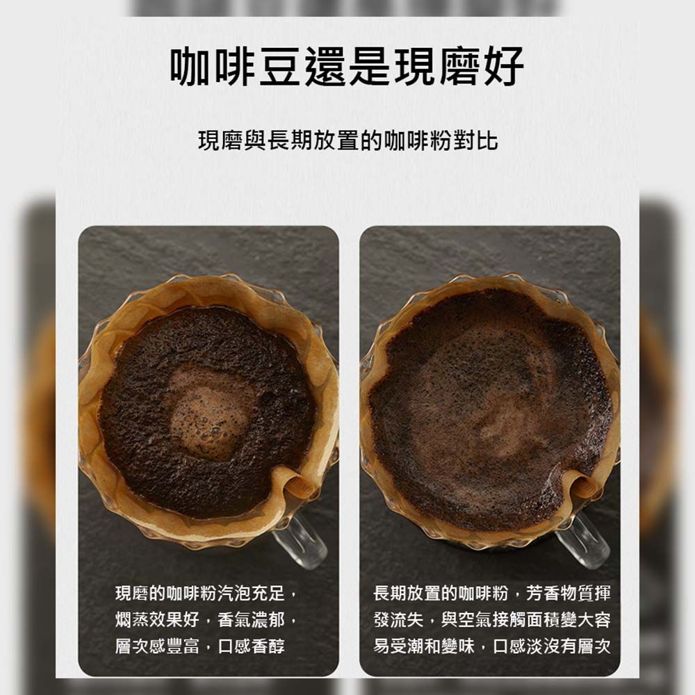 咖啡豆還是現磨好現磨與長期放置的咖啡粉對比現磨的咖啡粉汽泡充足,燜蒸效果好,香氣濃郁,層次感豐富,口感香醇長期放置的咖啡粉,芳香物質揮發流失,與空氣接觸面積變大容易受潮和變味,口感淡沒有層次