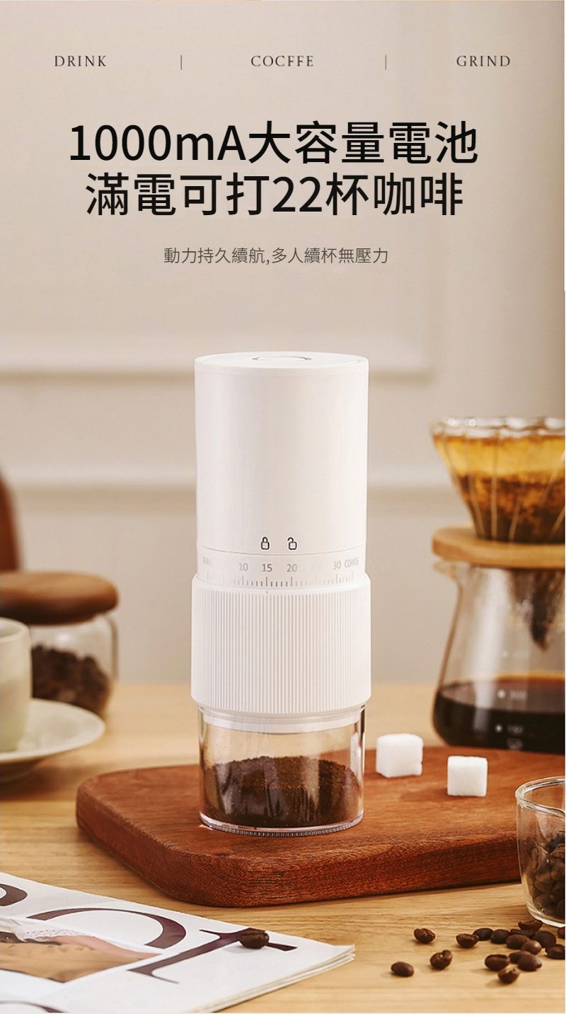 DRINKCOCFFEGRIND1000mA大容量電池滿電可打2杯咖啡動力持久續航,多人續杯無壓力2 810 15 2030