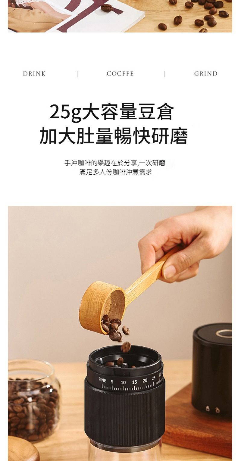DRINKCOCFFE2g大容量豆加大肚量暢快研磨手沖咖啡的樂趣在於分享,一次研磨滿足多人份咖啡沖煮需求FINE510 15 20 25GRIND88