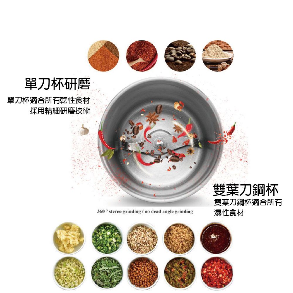 GAARii 雙鋼杯 可拆卸清洗 研磨機 304不鏽鋼 咖啡磨豆機 中藥材磨粉機 磨粉機 磨豆機 研磨機