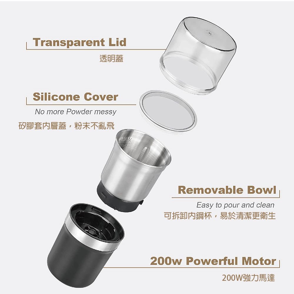 GAARii 雙鋼杯 可拆卸清洗 研磨機 304不鏽鋼 咖啡磨豆機 中藥材磨粉機 磨粉機 磨豆機 研磨機