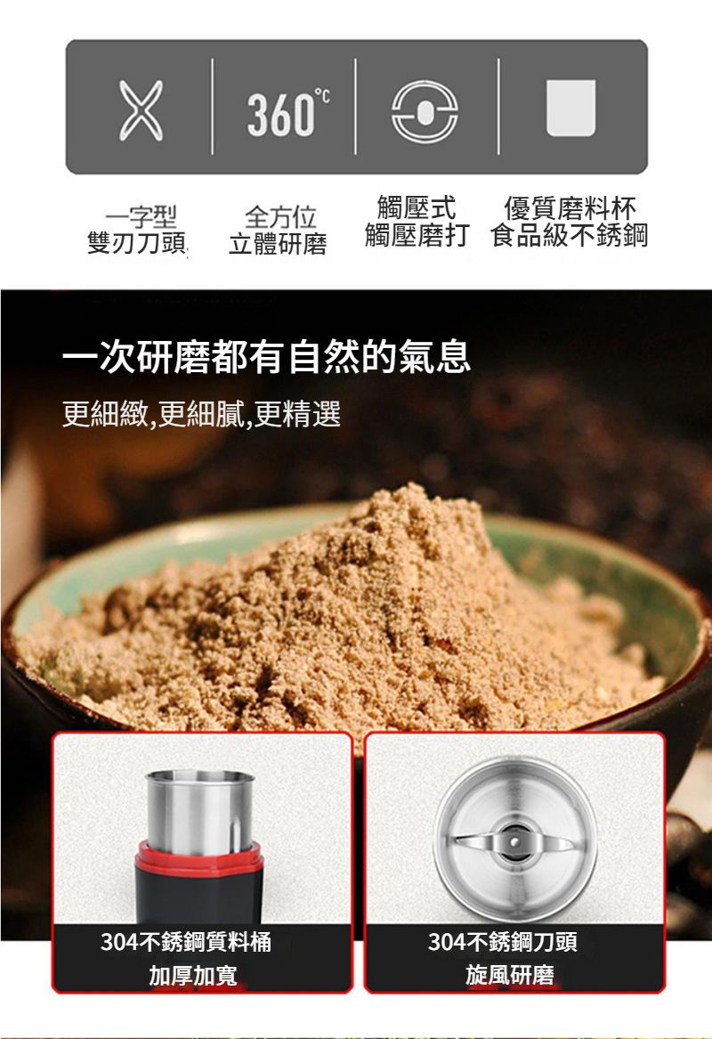 360一字型觸壓式雙刃刀頭 立體研磨 觸壓磨打全方位一次研磨都有自然的氣息更細緻,更細膩,更精選優質磨料杯食品級不銹鋼304不銹鋼質料桶304不銹鋼刀頭加厚加寬旋風研磨