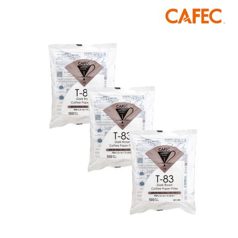 CAFEC 三洋日本製T83深焙豆專用白色錐形咖啡濾紙(1~2人份)100張 DC1-100W-3入組