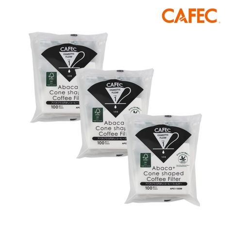 CAFEC 三洋日本製ABACA+ 麻纖維Plus白色錐形咖啡濾紙(1-2人份) 100張 APC1-100W-3入組