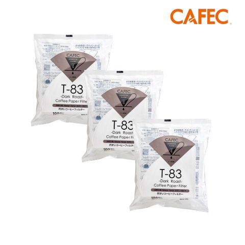 CAFEC 三洋日本製T83深焙豆專用白色錐形咖啡濾紙(2-4人份)100張 DC4-100W-3入組