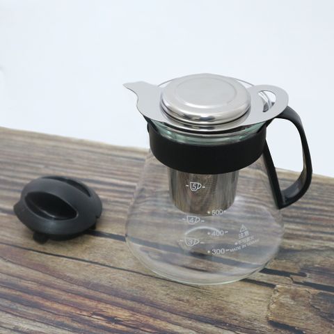 【一品川流】台玻耐熱玻璃咖啡壺-600ml X 1 + 304不鏽鋼沖泡茶濾網組 X 1