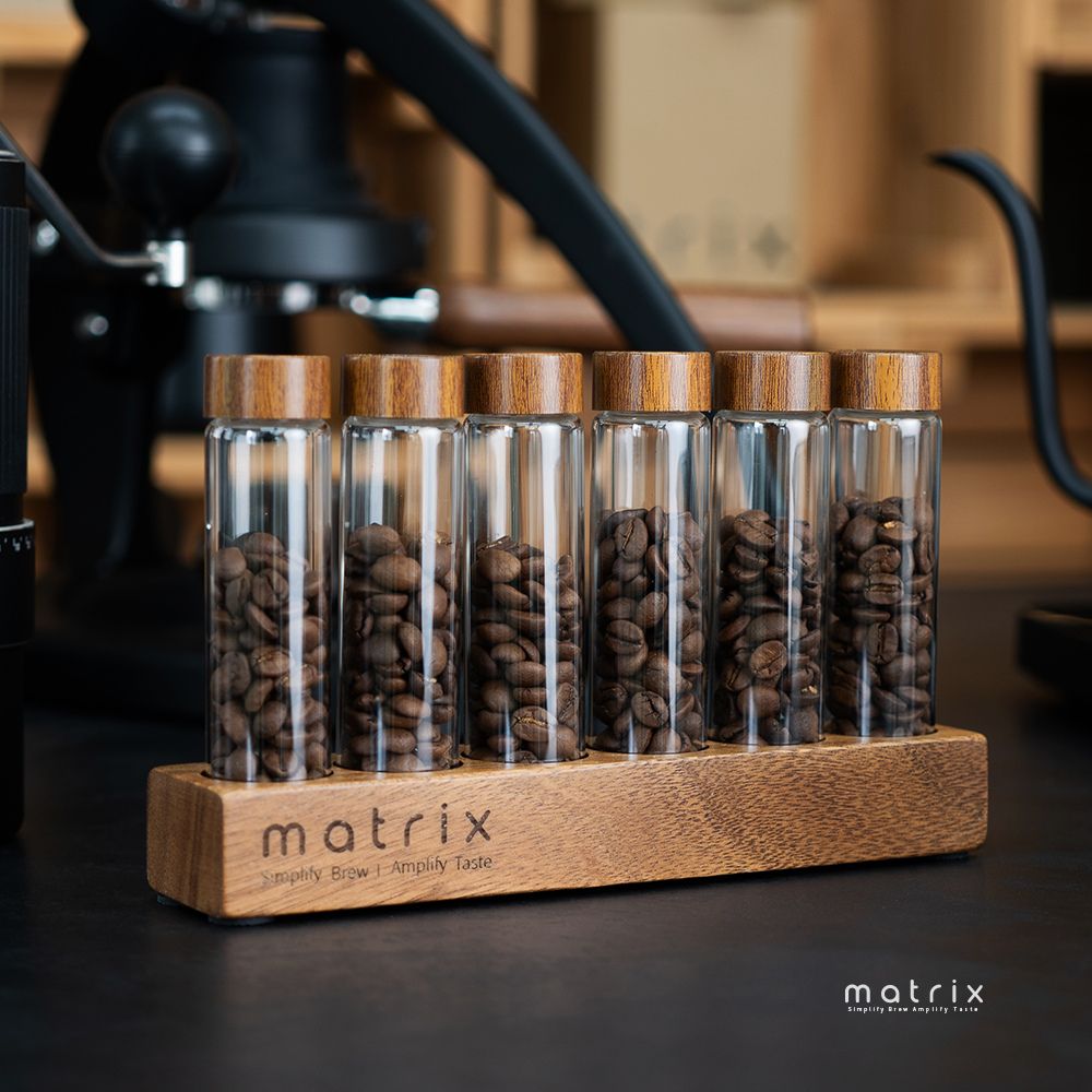 Matrix 胡桃木蓋咖啡豆玻璃試管密封保存罐 6入組/咖啡豆/密封罐/試管/保存/香料/分裝/義式/手沖/攜帶