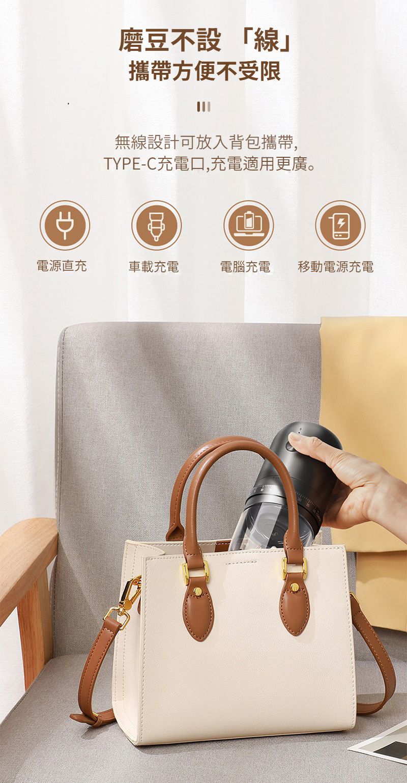 磨豆不設 「線攜帶方便不受限ED-無線設計可放入背包攜帶,TYPE-C充電口,充電適用更廣。-電源直充車載充電電腦充電移動電源充電