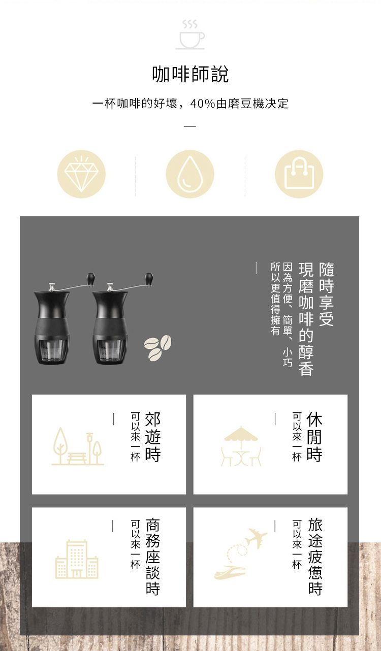 師說咖啡好壞,40%由豆機决定磨咖啡的休閒時一杯