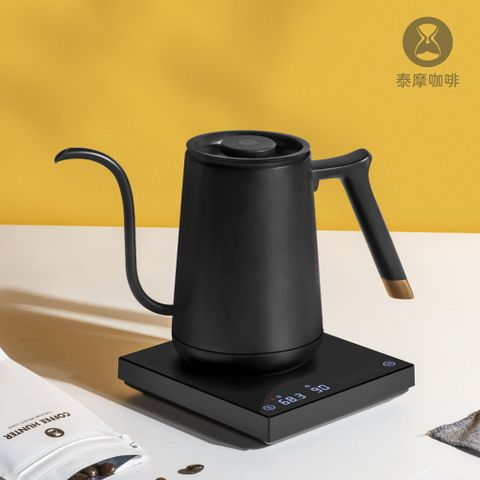 TIMEMORE 【 泰摩】魚SMART溫控咖啡手沖壺 600ml 細嘴 黑色(專業咖啡手沖壺 垂直水流沖煮穩定)