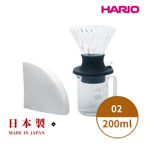 【HARIO】日本製V60 SWITCH浸漬式耐熱玻璃濾杯分享壺組合02-200ml SSD-5012-B (送40入濾紙) 聰明濾杯 開關濾杯 玻璃濾杯 分享壺