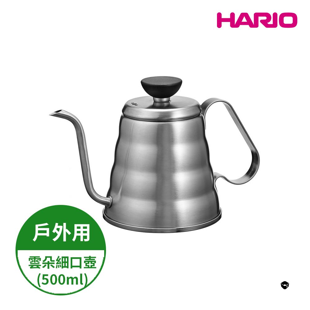 HARIO V60戶外用不鏽鋼迷你雲朵手沖細口壺 500ml O-VKB-70-HSV  (不鏽鋼手沖壺 細嘴壺 好握壺 不鏽鋼戶外露營系列)