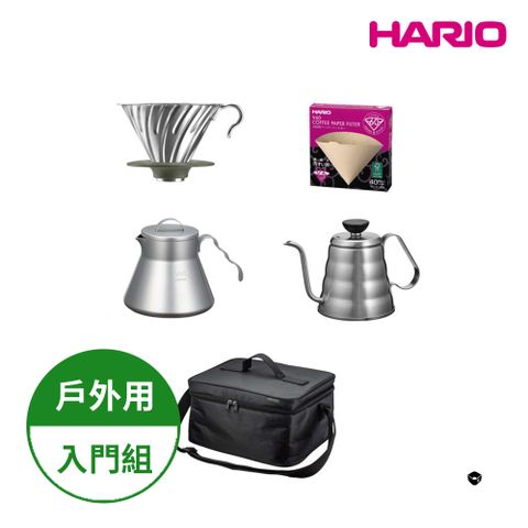 HARIO V60戶外用旅行露營咖啡入門組 O-VOCB (濾杯+細口壺+分享壺 +攜行袋+濾紙)