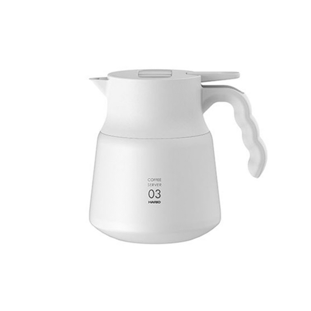 【HARIO】V60 VHSN系列雙層真空不鏽鋼保溫咖啡壺PLUS 03 800ml (2-6杯)-白色VHSN80-W 咖啡分享壺 真空壺 冷熱皆可