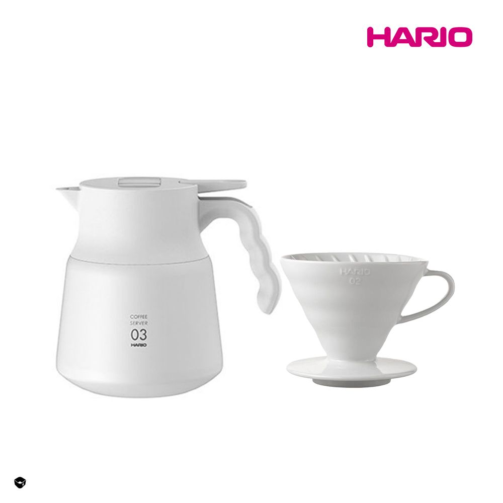 HARIO  純白系列 V60白色02磁石濾杯 + V60不鏽鋼保溫咖啡壺白PLUS 800