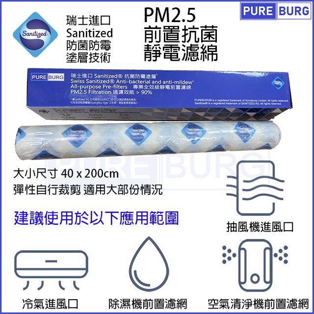 PUREBURG 抗.菌防霉PM2.5前置濾網濾綿適用各 空氣清淨機 除濕機 冷氣機 3M 小米 飛利浦Philips SHARP夏普Honeywell Coway Hitachi 日立 Panasonic 國際牌 LG Fujitsu 聲寶 東元 冰點